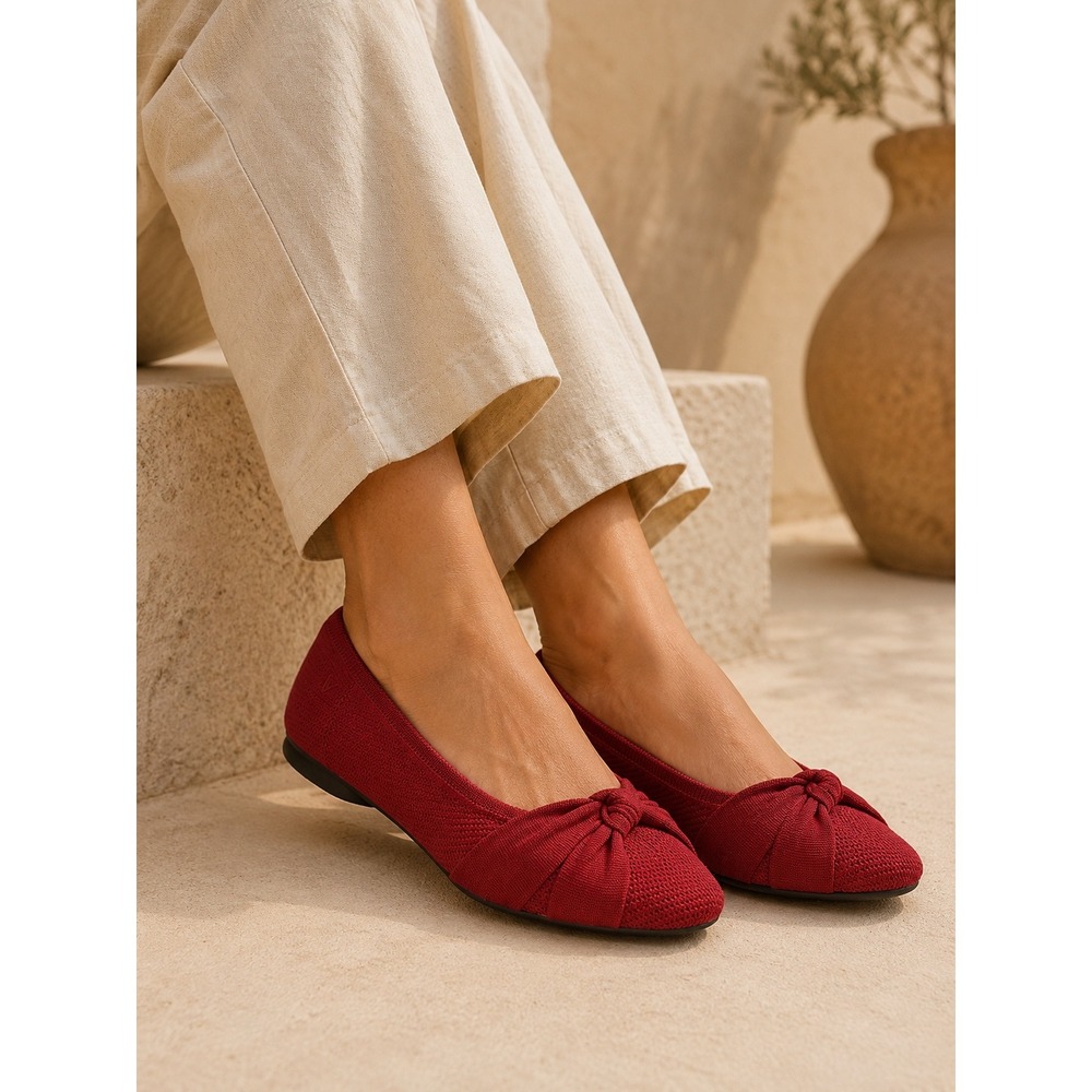 VIVAIA Bibi Ruby Red Knotted Pointed Toe Knit Ballet Flats EU 40 US 9